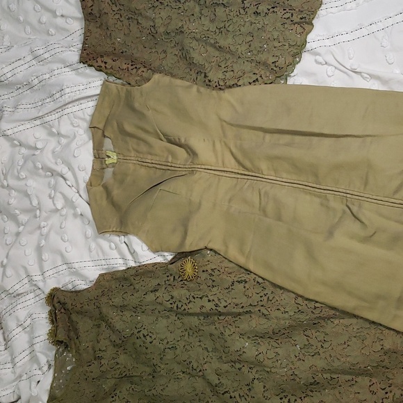 Vintage 20s homemade 3 piece green base, lace and poncho/bib set - Picture 5 of 9